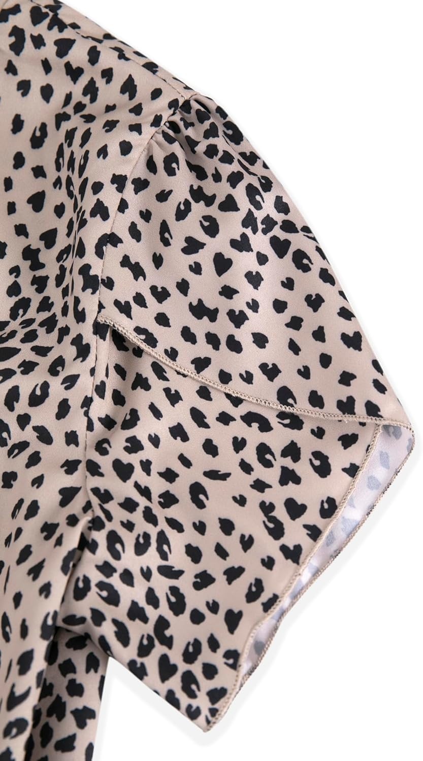 image:imageAvanova Women Tulip Short Sleeve Shirt Business Casual Dressy Blouse Notched V Neck Work TopKhaki Leopard