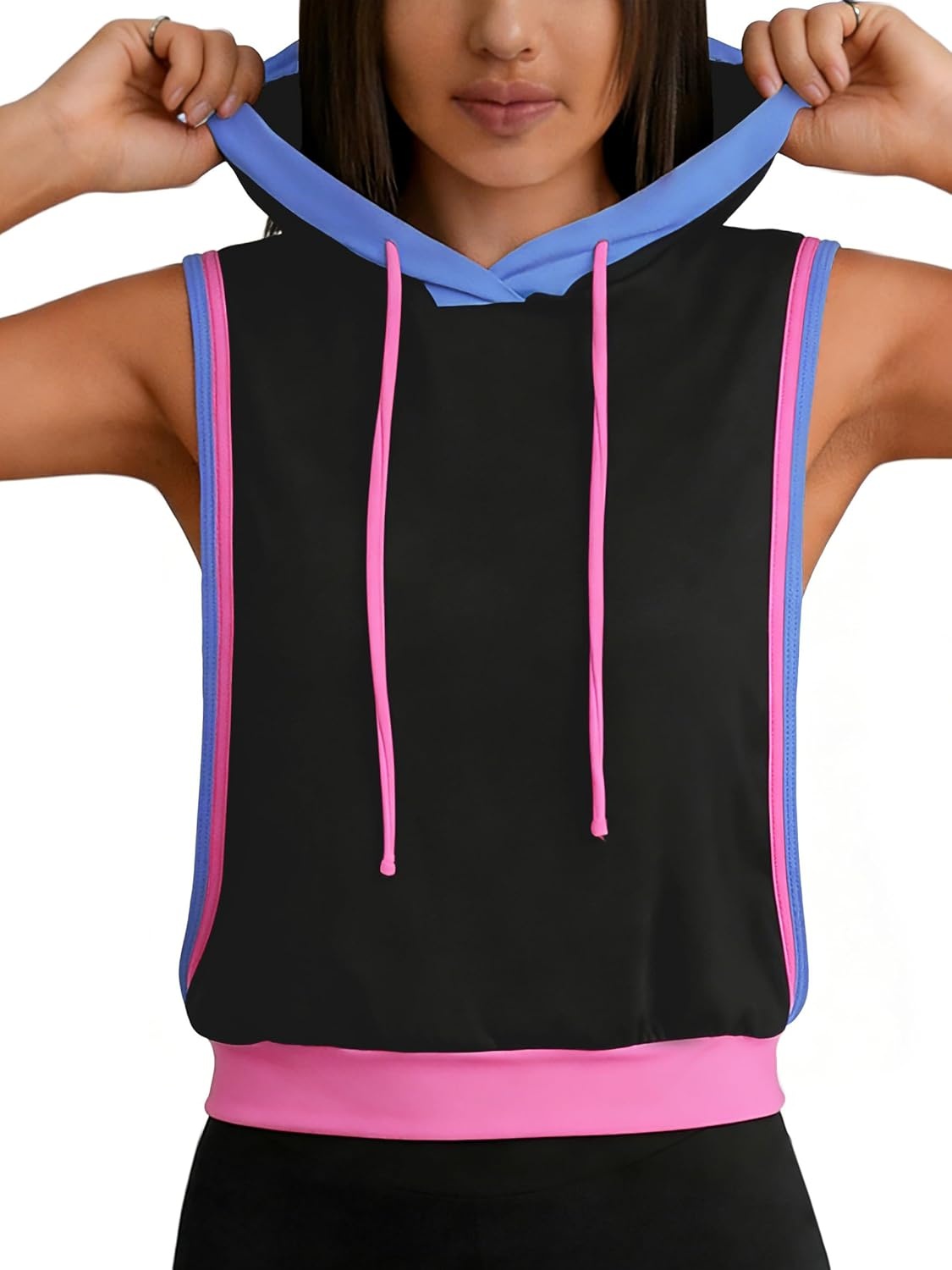 image:imageAvanova Womens Sleeveless Hooded Crop Tank Top Drawstring Open Side Workout Gym ShirtBlack Pink Blue