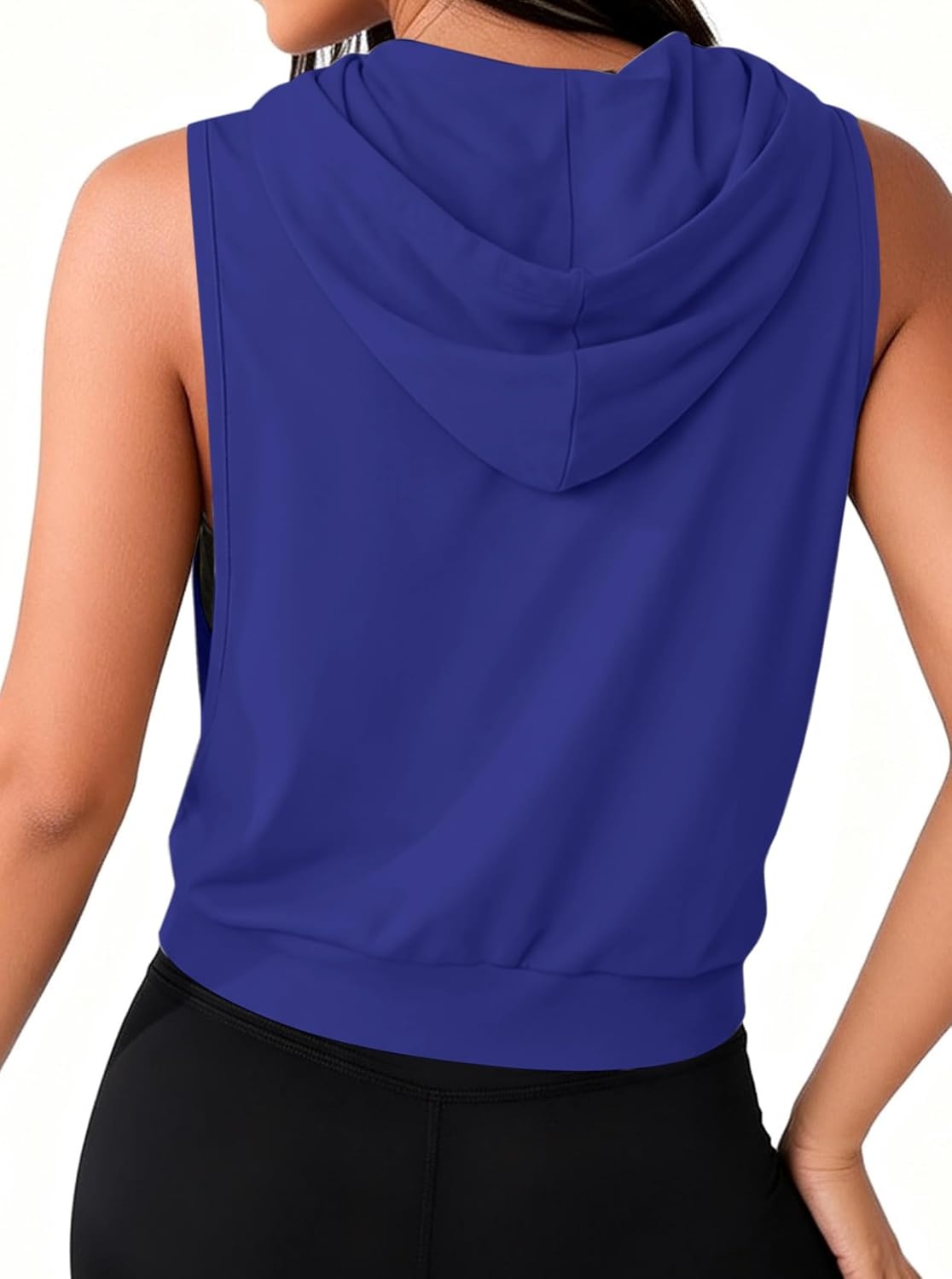 image:imageAvanova Womens Sleeveless Hooded Crop Tank Top Drawstring Open Side Workout Gym ShirtBlue