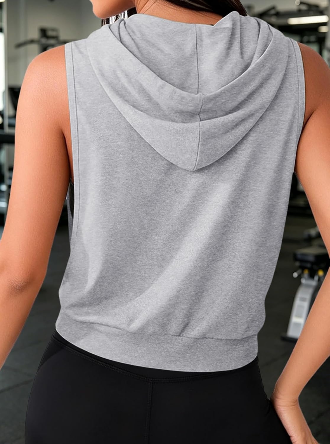 image:imageAvanova Womens Sleeveless Hooded Crop Tank Top Drawstring Open Side Workout Gym ShirtGrey