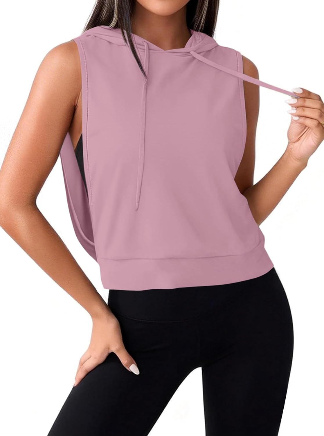 image:imageAvanova Womens Sleeveless Hooded Crop Tank Top Drawstring Open Side Workout Gym ShirtPink
