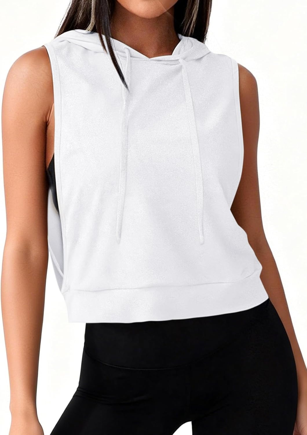 image:imageAvanova Womens Sleeveless Hooded Crop Tank Top Drawstring Open Side Workout Gym ShirtWhite