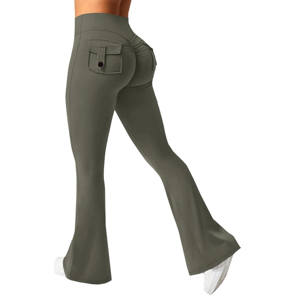 image:imageAvanova Scrunch Butt Lifting Leggings for Women Flared Yoga Workout Gym Pants with PocketsArmy Green