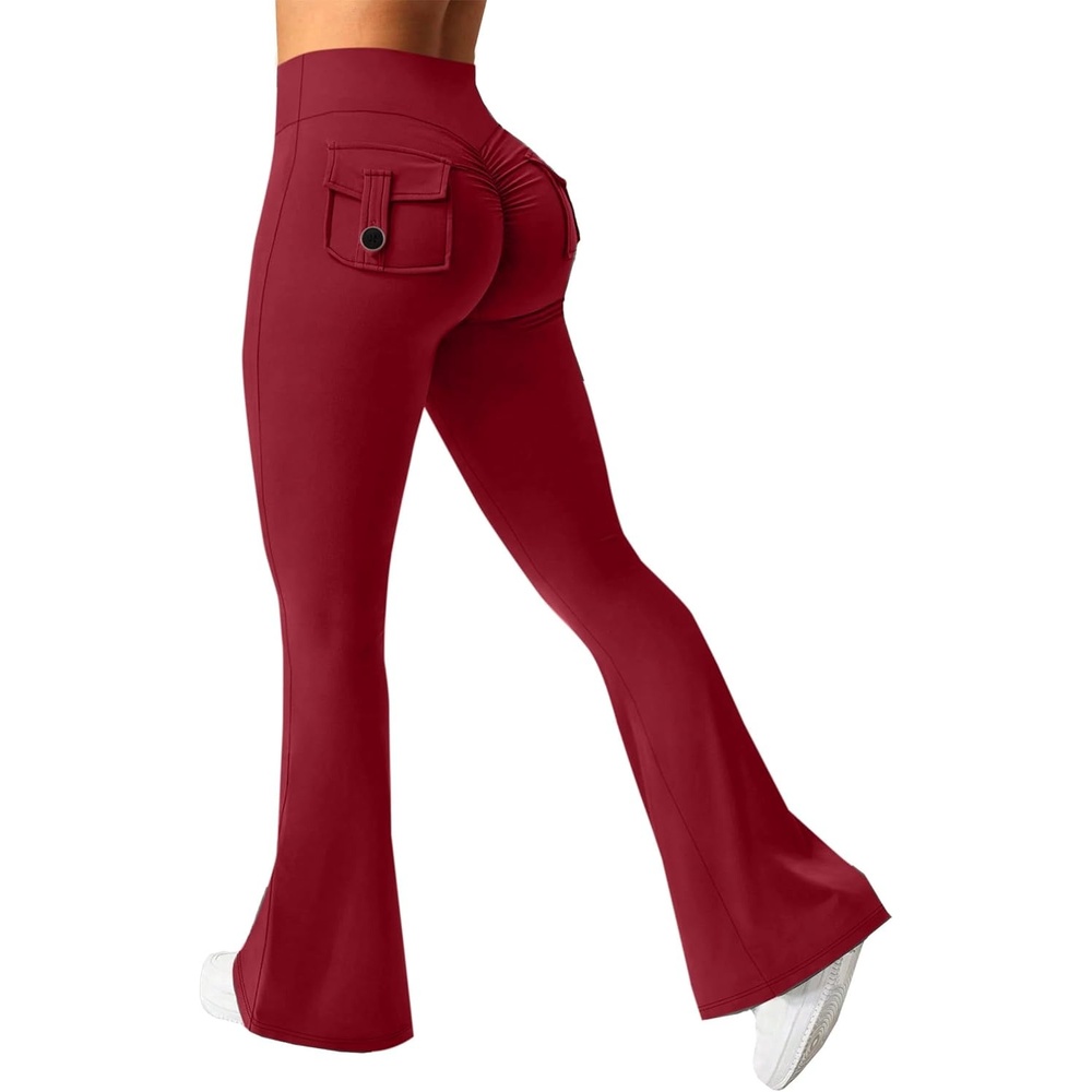 image:imageAvanova Scrunch Butt Lifting Leggings for Women Flared Yoga Workout Gym Pants with PocketsRed
