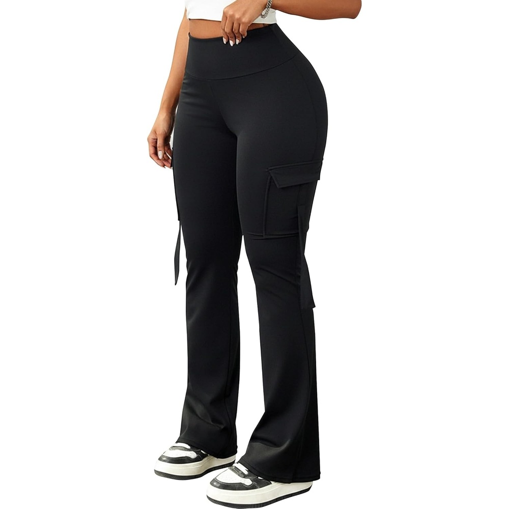 image:imageAvanova Women Bootcut Yoga Pants Cargo Leggings Flare Workout Pants for Yoga Gym Scrunch Butt LiftingBlack
