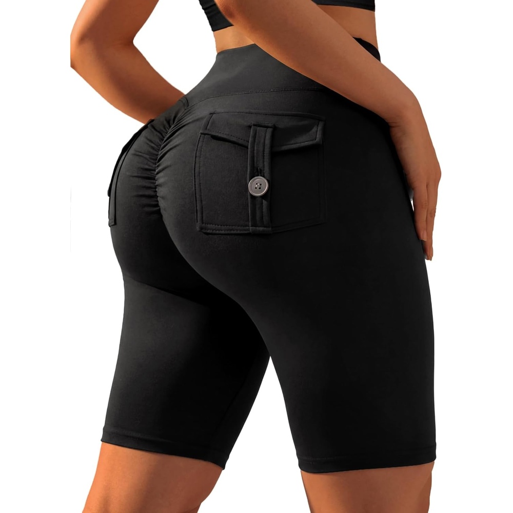 image:imageAvanova Women Booty Biker Shorts with Pockets Scrunch Butt Lifting Shorts Knee Length for Gym Workout Athletic Black Medium