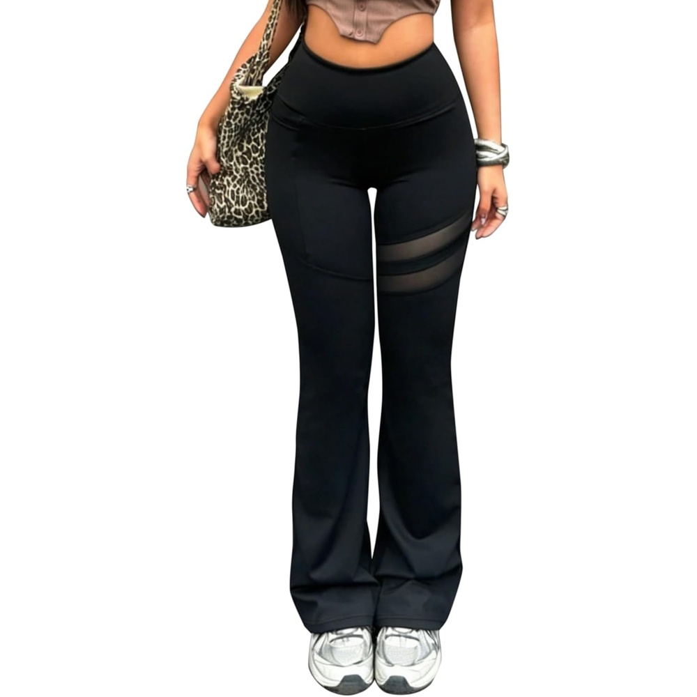 image:imageAvanova Women Contrast Mesh Bootcut Yoga Pants Flare Workout Leggings Athletic Pants for Yoga ActivewearBlack