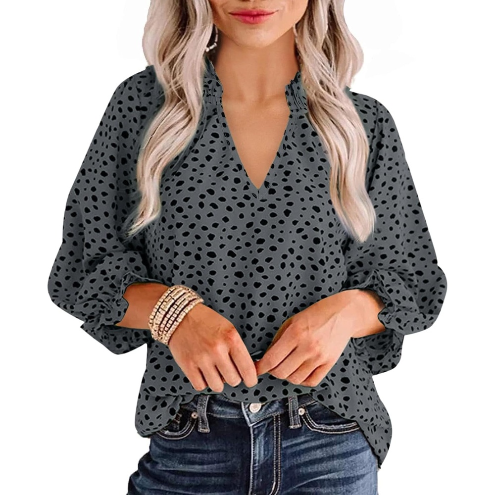 image:imageAvanova Women Leopard Print Ruffle V Neck Top 34 Long Sleeves Work Business Blouses ShirtGreen