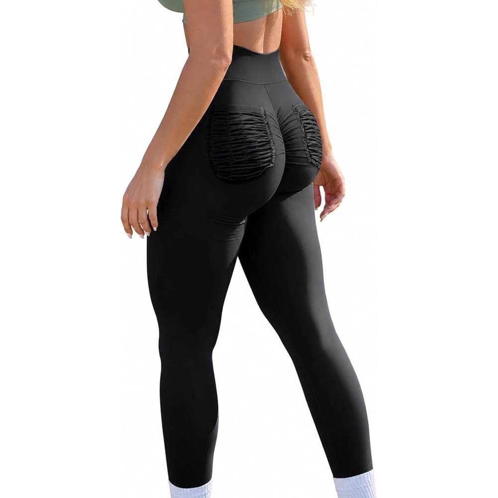 image:imageAvanova Women Ruched Scrunch Butt Leggings Booty Lifting High Waisted Workout Gym Yoga Pants with PocketsBlack
