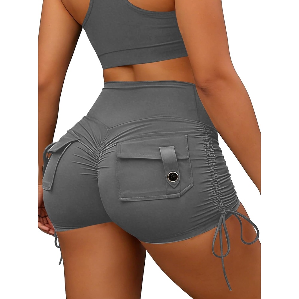 image:imageAvanova Women Scrunch Butt Lifting Shorts Booty Gym Workout Shorts with Cargo Pockets Ruched Side DrawstringGrey
