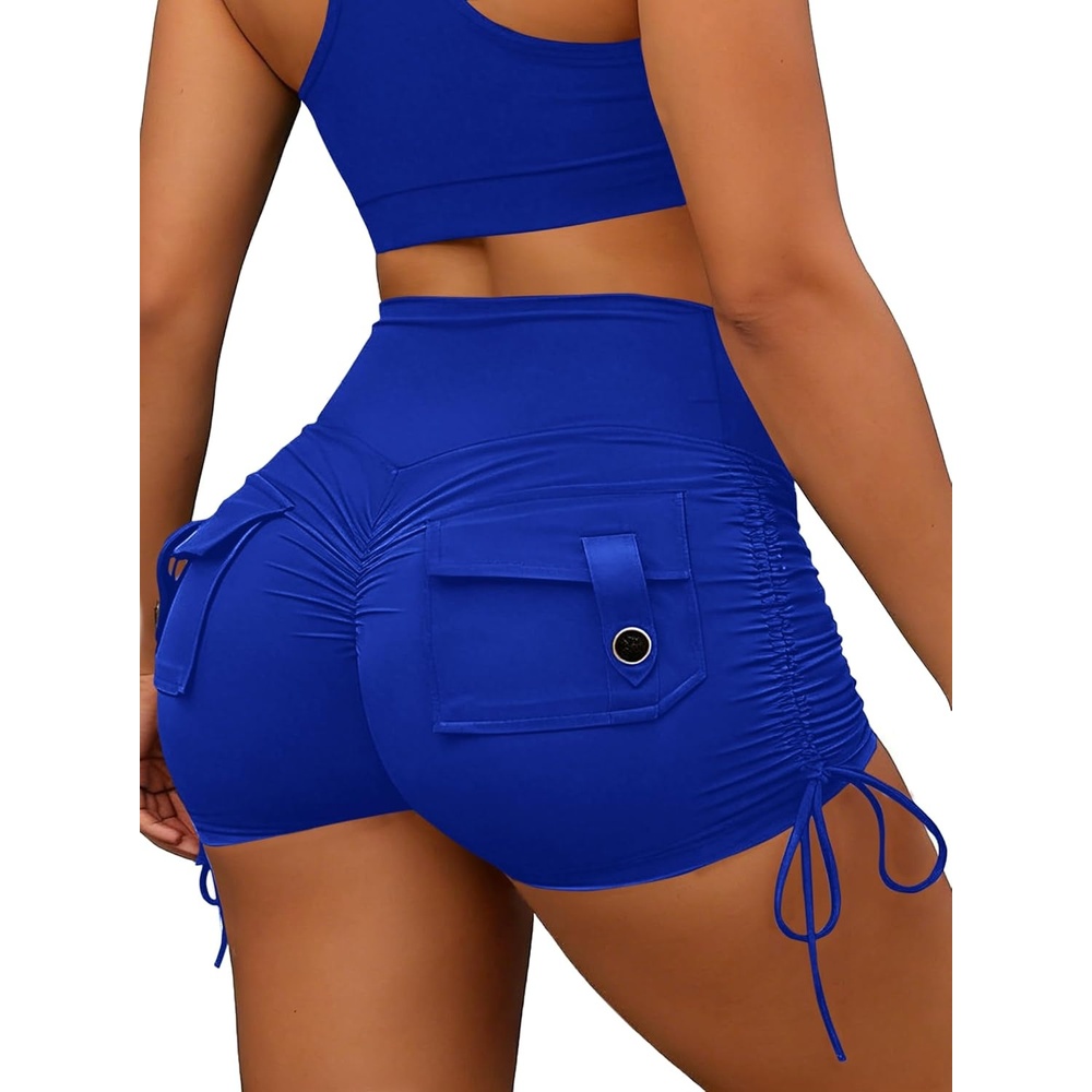 image:imageAvanova Women Scrunch Butt Lifting Shorts Booty Gym Workout Shorts with Cargo Pockets Ruched Side DrawstringRoyal Blue
