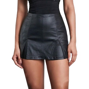 image:imageAvanova Women Faux Leather Slit Split Mini Skort High Rise Bodycon Short SkirtBlack G