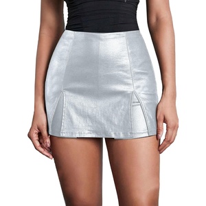 image:imageAvanova Women Faux Leather Slit Split Mini Skort High Rise Bodycon Short SkirtSilver