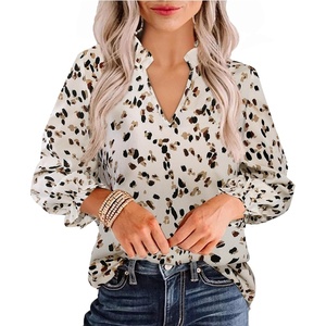 image:imageAvanova Women Leopard Print Ruffle V Neck Top 34 Long Sleeves Work Business Blouses ShirtBeige Dots