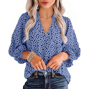 image:imageAvanova Women Leopard Print Ruffle V Neck Top 34 Long Sleeves Work Business Blouses ShirtBlue