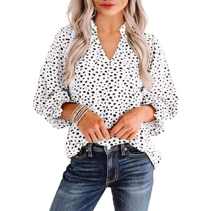 image:imageAvanova Women Leopard Print Ruffle V Neck Top 34 Long Sleeves Work Business Blouses ShirtWhite