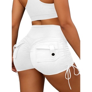 image:imageAvanova Women Scrunch Butt Lifting Shorts Booty Gym Workout Shorts with Cargo Pockets Ruched Side DrawstringWhite
