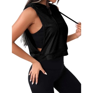 image:imageAvanova Womens Sleeveless Hooded Crop Tank Top Drawstring Open Side Workout Gym ShirtBlack
