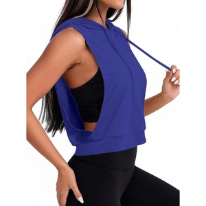 image:imageAvanova Womens Sleeveless Hooded Crop Tank Top Drawstring Open Side Workout Gym ShirtBlue