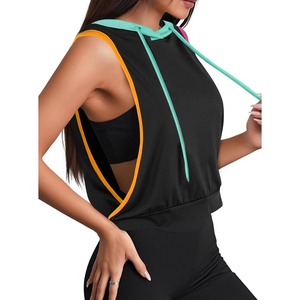 image:imageAvanova Womens Sleeveless Hooded Crop Tank Top Drawstring Open Side Workout Gym ShirtOrange Pink Teal