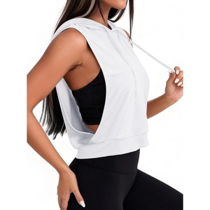image:imageAvanova Womens Sleeveless Hooded Crop Tank Top Drawstring Open Side Workout Gym ShirtWhite